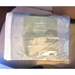 Signature Collection Printed Microfiber 4 Pc. Modern Gray Chevron Sheet Set King